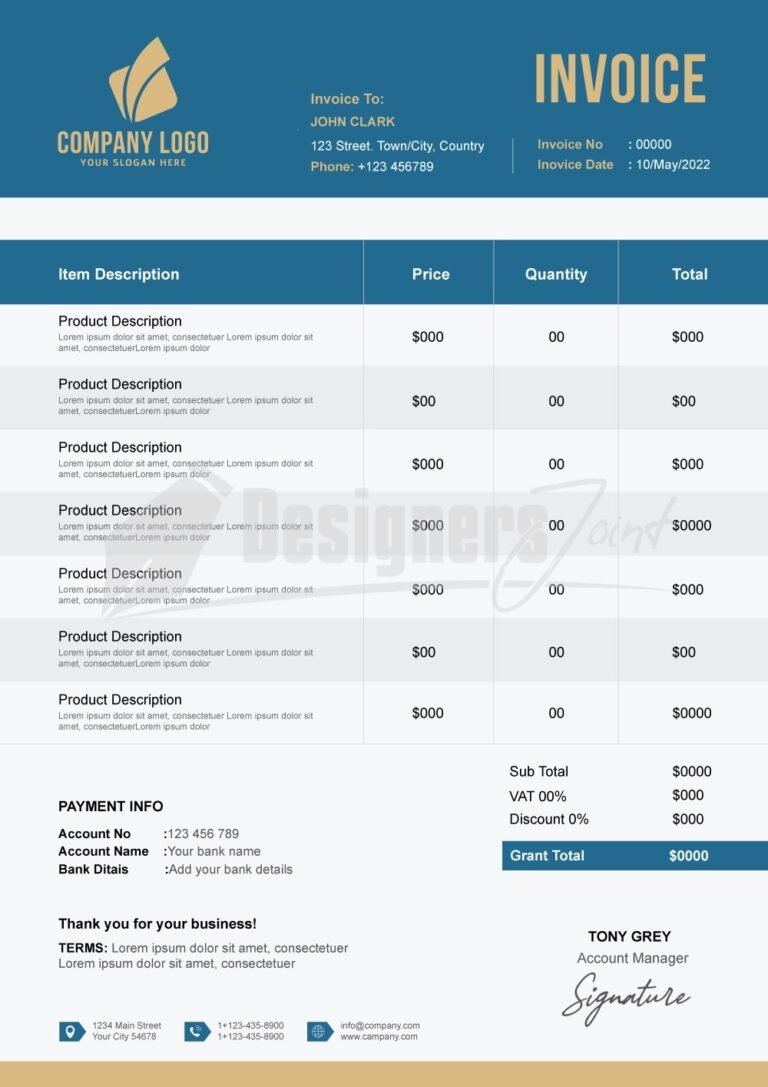 Luxury Invoice Template (ESP & PSD Files) | DesignersJoint.Com
