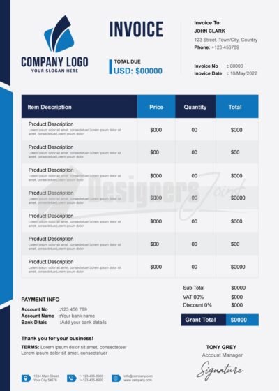 Event Planner Invoice Template 7 Invoice blue 9
