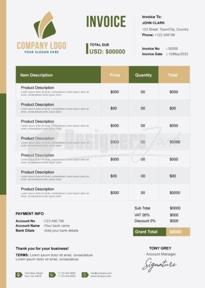 Tech Startup Invoice Template (ESP & PSD Files) 7 Invoice green 12
