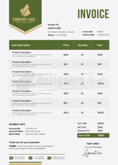 Corporate Professional Invoice Template (ESP & PSD Files) 7 Invoice green 15