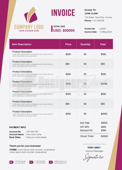 Product-Based Invoice Template 7 Invoice pink 2