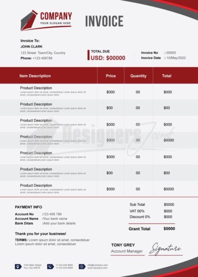 Small Business Invoice Template (ESP & PSD Files) 7 Invoice red 4