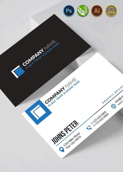Simple Corporate Business Card (AI, EPS, CDR, PSD) 6 Simple Business Cards Blue 2