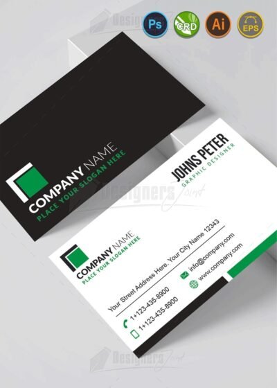 Simple Corporate Business Card (AI, EPS, CDR, PSD) 6 Simple Business Cards Green