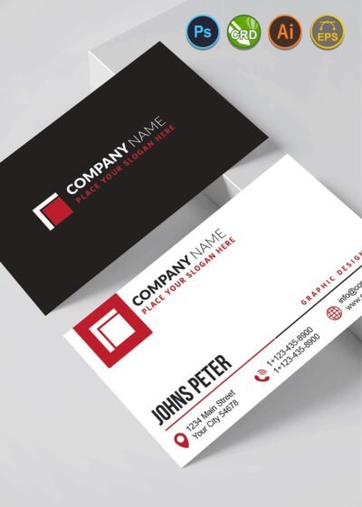 Simple Corporate Business Card (AI, EPS, CDR, PSD) 7 Simple Business Cards Red 2
