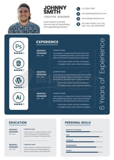 4 Deferent Colors A4 Size Resume CV PSD Template bule