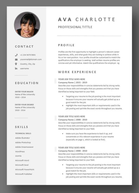 4 Page Clean Modern Resume Template CV Template - Cover Letter - References for MS Word