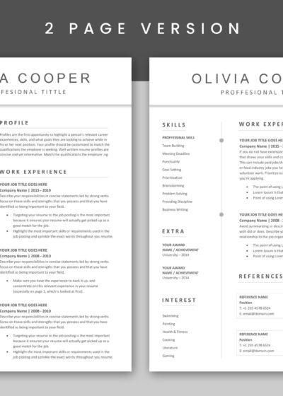 4 Page Resume Template With Cover Letter & References 8 4 Pages Professional Resume CV Template For MS Word