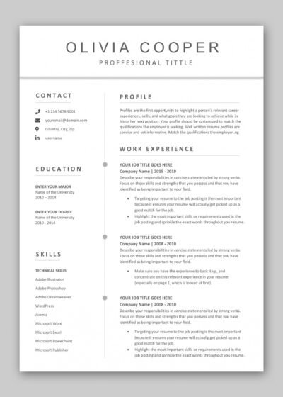 4 Pages Professional Resume CV Template For MS Word