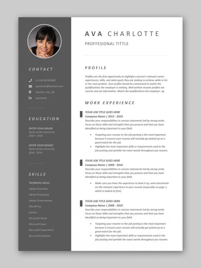 4 Page Modern CV/Resume Template With Cover Letter & References 