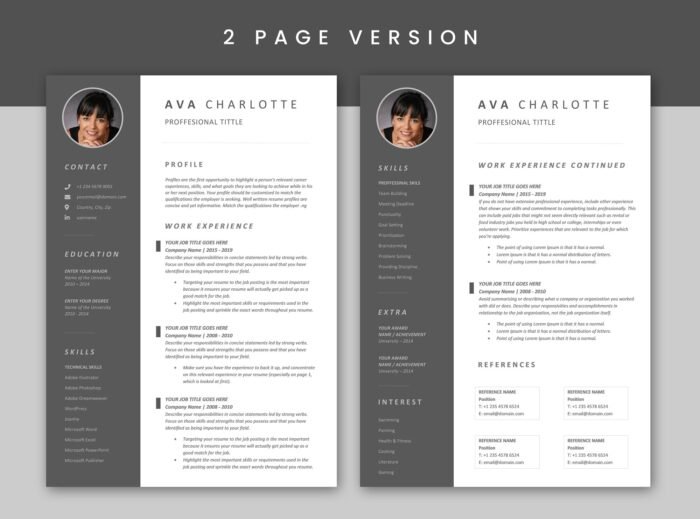 4 Page Modern CV/Resume Template With Cover Letter & References 
