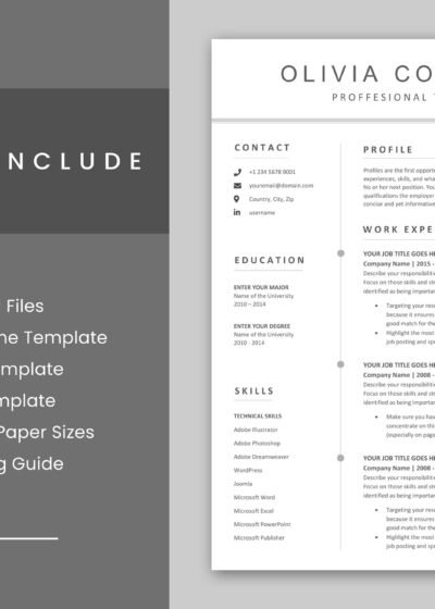 4 Page Resume Template With Cover Letter & References 11 4 Pages Professional Resume CV Template For MS Word