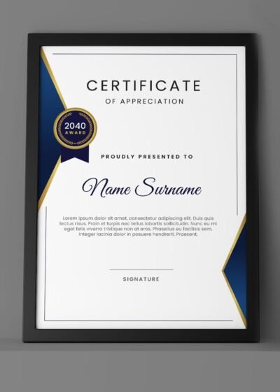 Blue & Golden Graduation Certificate Template