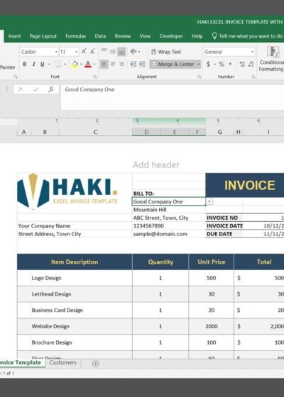 HAKI Excel Invoice Template With Customer List