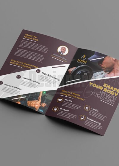 Fitness Gym Center Promotion Bi Fold Brochure Template