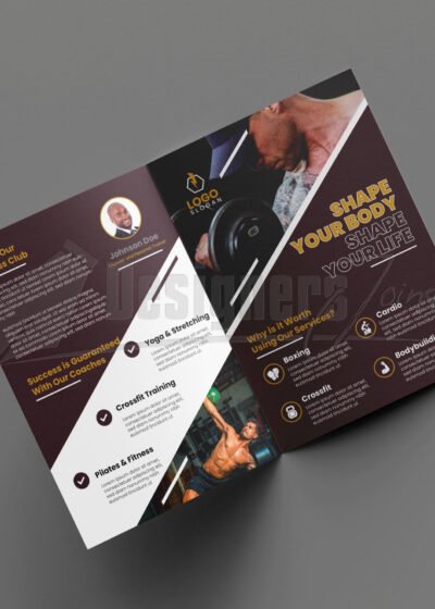 Fitness Gym Center Promotion Bi Fold Brochure Template