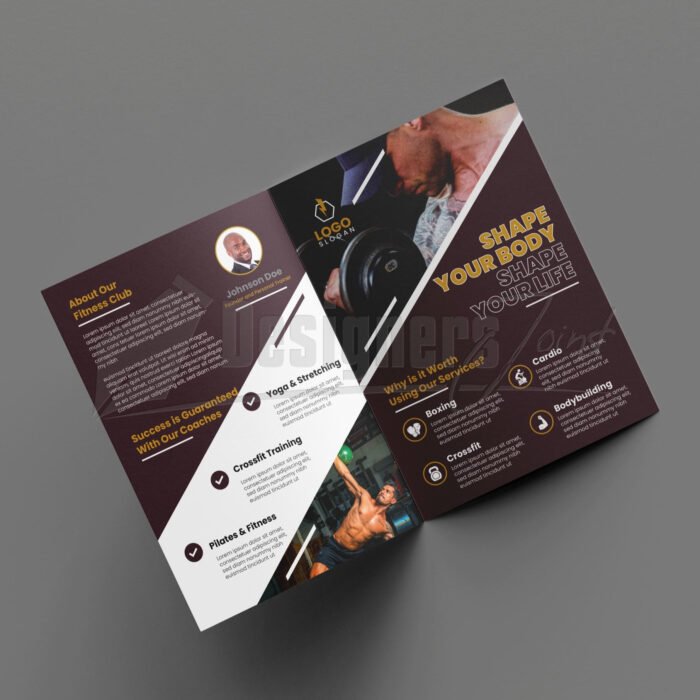 Fitness Gym Center Promotion Bi Fold Brochure Template