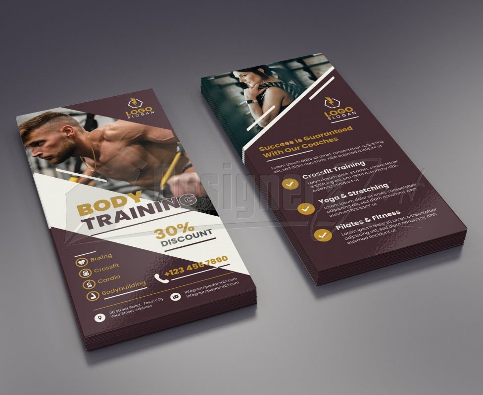 Self Promotion Rack Card Fitness Gym Center Promotion Rack Card DL Flyer Template ...