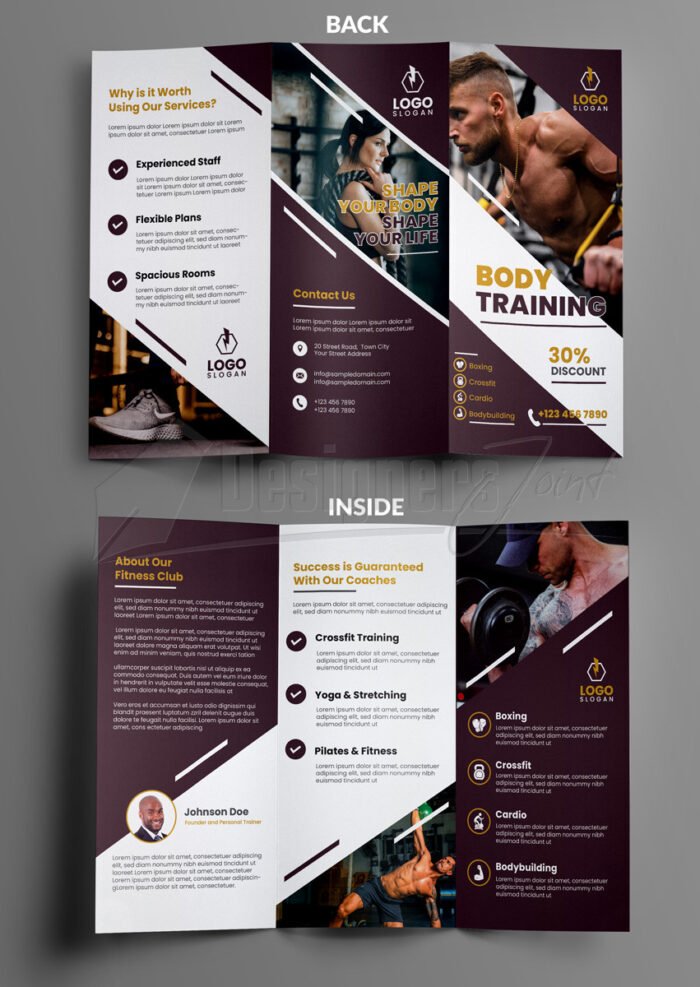 Fitness Gym Center Promotion Tri-Fold Brochure Template