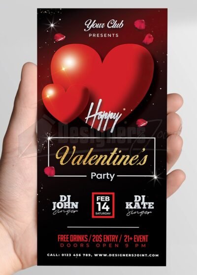 Happy Valentines DL Party Flyer PSD Template