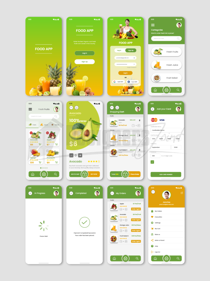 E-commerce Food Delivery App UX-UI Kit - Adobe XD Template