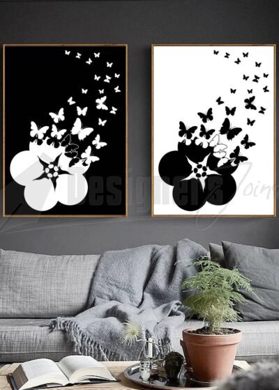 Digital Printable Wall Art of a Flower with butterflies flying from it