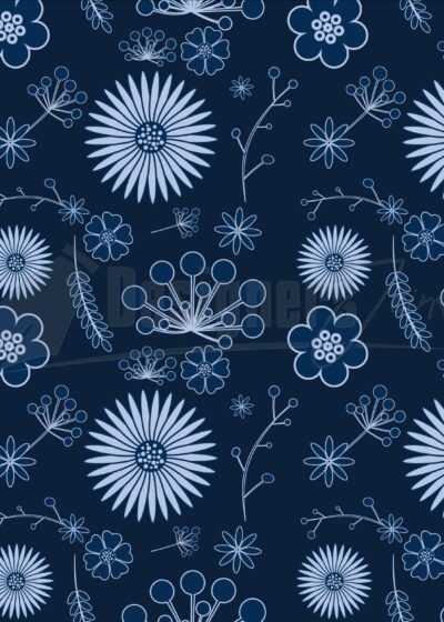 Blue Flowers Pattern Swatch & Green Flowers Brushes For Adobe Illustrator