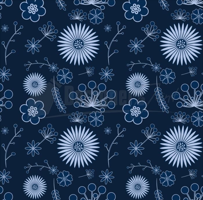 Blue Flowers Pattern Swatch & Green Flowers Brushes For Adobe Illustrator