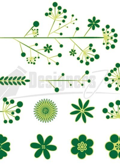 Blue Flowers Pattern Swatch & Green Flowers Brushes For Adobe Illustrator