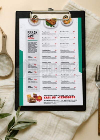 Fast Food Restaurant Hotel Menu PSD Template A4