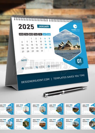 2025 Desk Calendar Template - Futuristic Tech