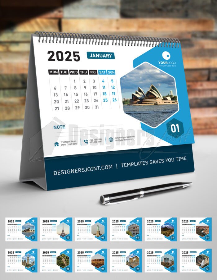 2025 Desk Calendar Template - Futuristic Tech