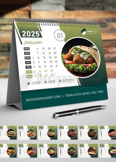 2025 Desk Calendar Template - Modern Green