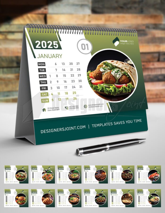 2025 Desk Calendar Template - Modern Green