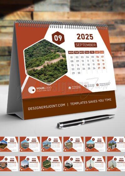 2025 Desk Calendar Template - Octagonal Design