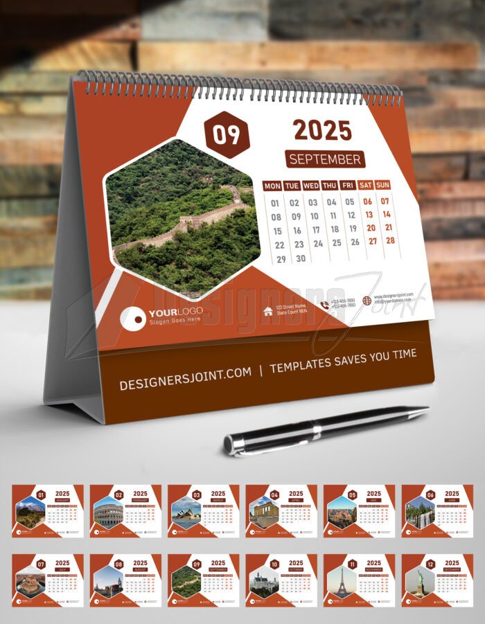 2025 Desk Calendar Template - Octagonal Design