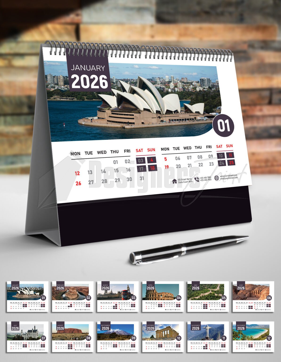 2026 Desk Calendar Template - Modern Minimalist (Ai, EPS ...