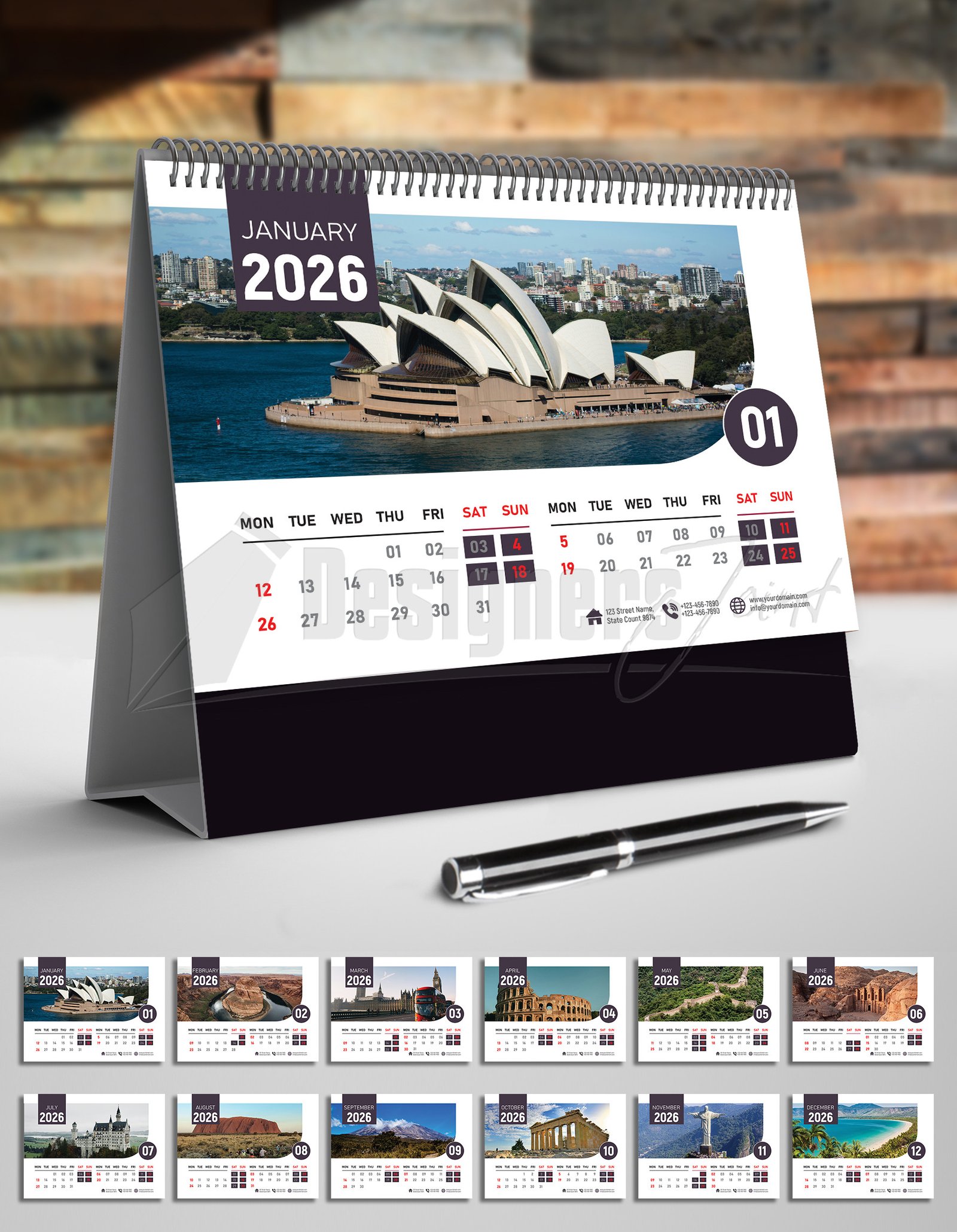 2026 Desk Calendar Template - Modern Minimalist (Ai, EPS ...
