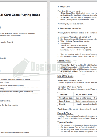 MAKAZI Card Game - Original Print and Play Family Card Game 12 Makazi Card Game