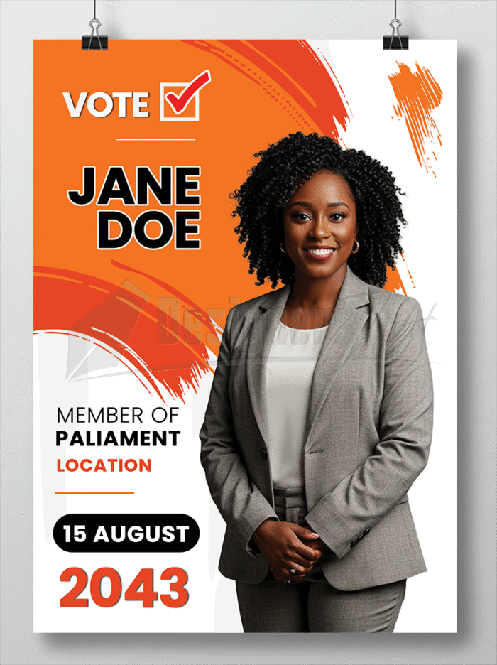 MP Election Campaign Poster PSD Template Orange