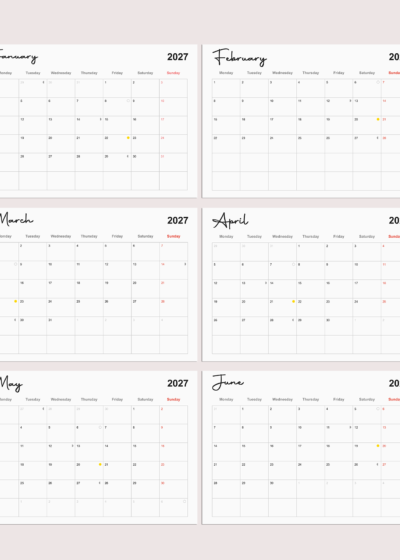 2027 Monthly Planner Calendar Template