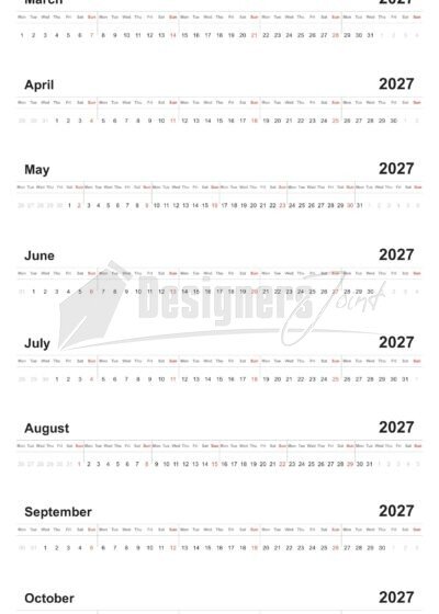 2027 Timeline 12-Month Calendar Template