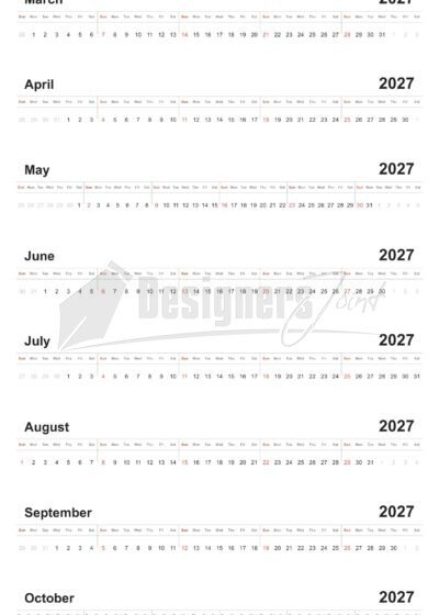 2027 Timeline 12-Month Calendar Template