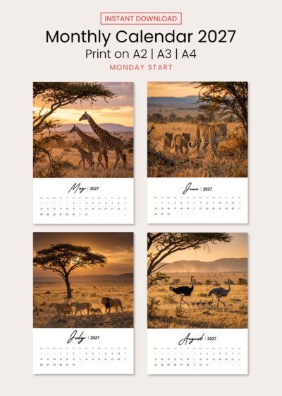 2027 Wall Calendar Template - Linear Stream Layout