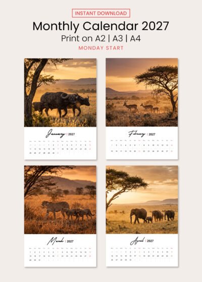 2027 Wall Calendar Template - Linear Stream Layout
