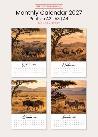 2027 Wall Calendar Template - Linear Stream Layout