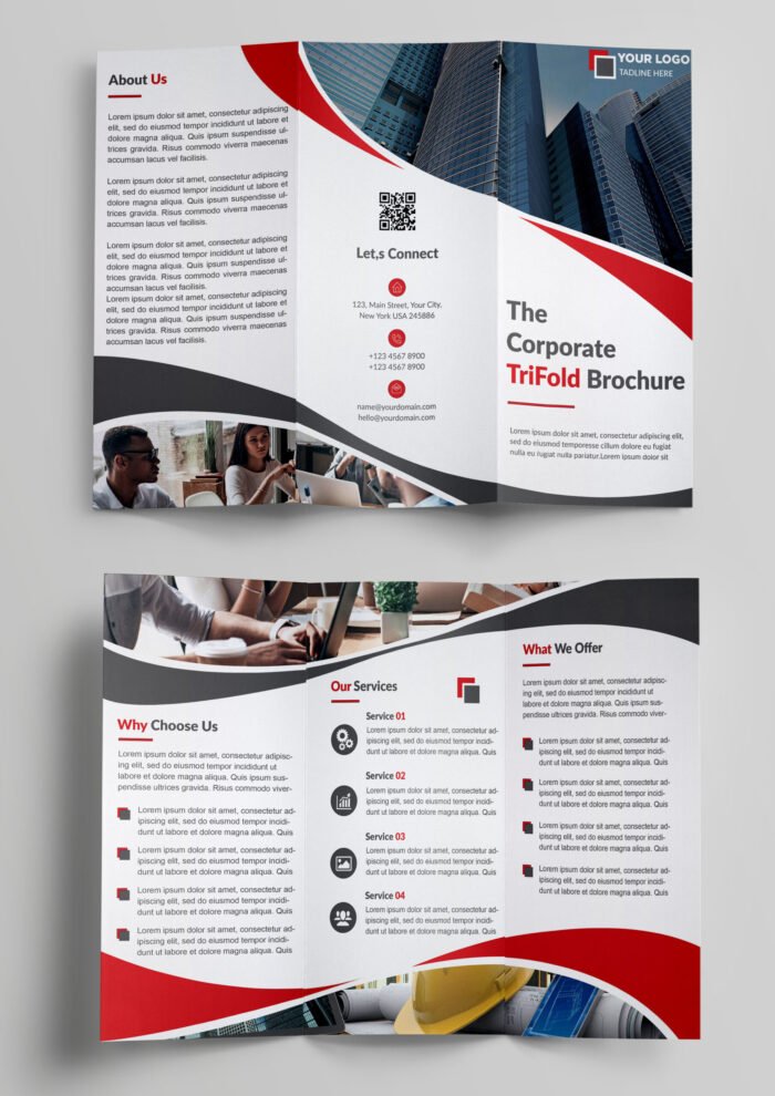 Corporate Tri fold Brochure Design PSD Template Red scaled
