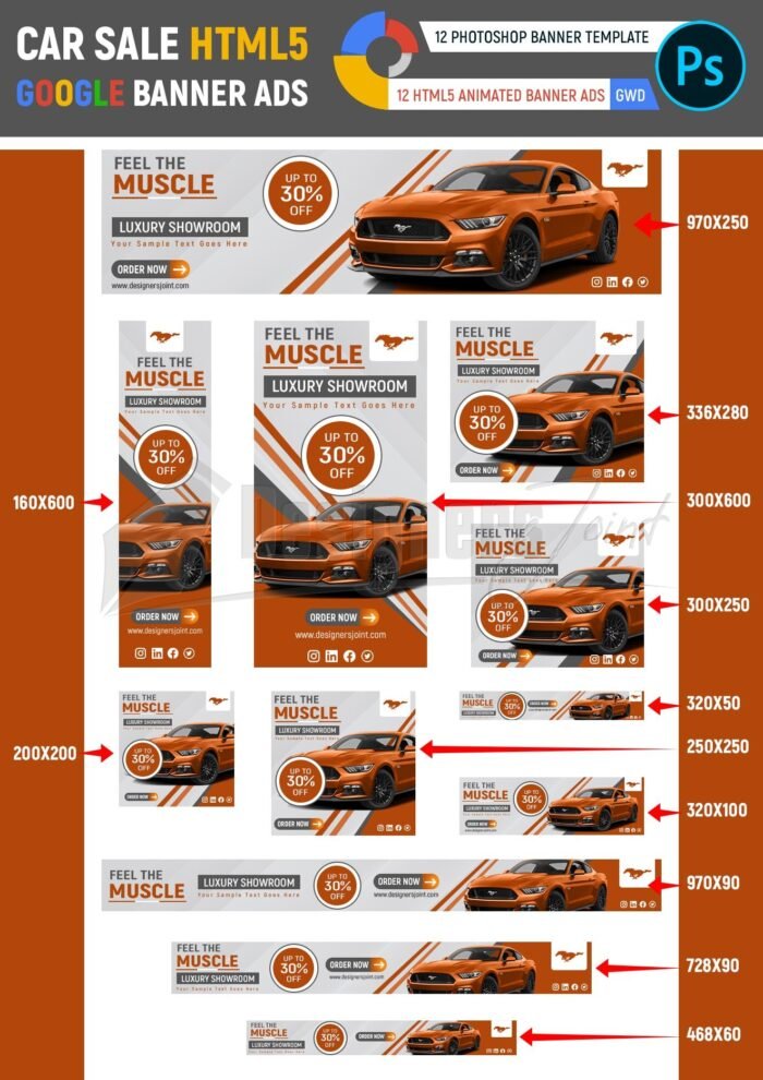 12 Animated Car Sale HTML5 Google Banner Ads