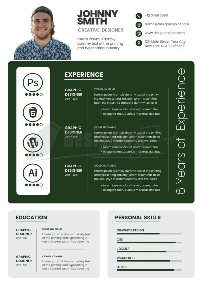 4 Deferent Colors A4 Size Resume CV PSD Template green