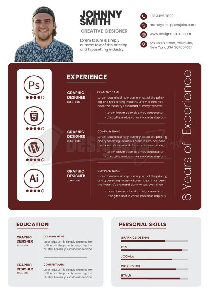 4 Deferent Colors A4 Size Resume CV PSD Template maroon